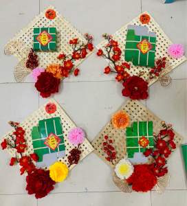 Set phên tre trang trí Tết decor phòng nơi làm việc