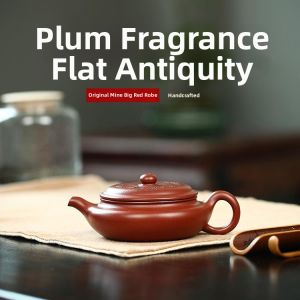Premium Red Clay Pottery Flattened Retro-Design Teapot