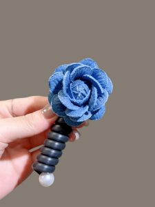 ยางรัดผมลายดอกกุหลาบสีน้ำเงินสไตล์ฝรั่งเศส ยืดหยุ่นสูง ทนทาน สายโทรศัพท์ รัดผมแบบพันกลม เครื่องประดับผมแฟชั่น