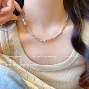 Dopamine Boost Colorful Beaded Shoushan Pearl Necklace Womens Summer High-End Lightweight Luxury Clavicle Chain Accessory