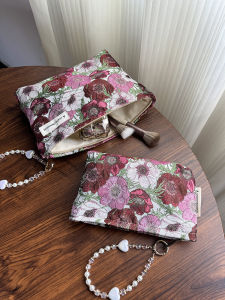 New 2024 Ins Small Fresh Style Floral Canvas Makeup Bag & Handheld Wallet Organizer