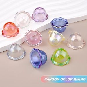 ROLL 10pcs Transparent Flower Bead Caps Multi-Petal DIY Petal Charms Beads Colorful Wind Bell Beads Earring Jewelry