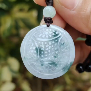 Crafted as coin pendant on Natural Type A Jadeite Jade certificate weighs 10.22 grams measurement 26.8 * 26.4 * 6.5 (pendant362)