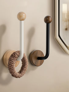 Wooden Creamy Style Hair Ties And Headbands Organizer Rack Adhesive Hooks No Drilling Required for Hair Bands And Earphones Storage