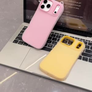 Cute Cat Ear Candy Color Soft TPU Phone Case For iPhone 17 16 15 14 Plus 13 12 Pro Max 2in1 Matte Shockproof Silicone Back Cover