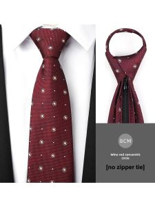 Wine Red Concentric round Mens Zipper Tie Wedding Bridegroom Red Formal Wear Business Korean Version Bean Bag Free Tie Stripes