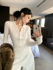 DUOFEIYAN | Vintage Style White Polo Neck Cable Knit Sweater