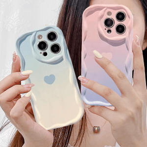 Ốp chống sốc cho Redmi Note 14 13 Pro + 12S 4G 12 Pro cộng với 5g 14C 13C 12c A1 A2 A3 11S 11 10c 10 9t 9C 9A POCO X6 X5 M6 C65 Ins Kem cạnh màu xanh chuyển sắc tím hình trái tim tình yêu TPU Ống kính lỗ mịn chống rơi mềm vỏ điện thoại NY 31