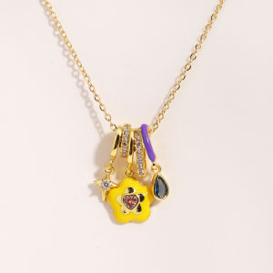 Waterproof Stainless Steel Colorful Flower Zircon Ice Cream Pendant Necklace For Women Simple Elegant Enamel Jewelry Wholesale