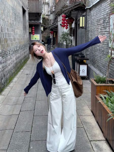 Áo Len Cardigan Chống Nắng Màu Xanh Lam Nhạt Có Dây Đeo Áo Khoác Ngoài Mỏng Mùa Hè Áo Khoác Ngoài Màu Xanh Lam Mùa Xuân Đầu Năm