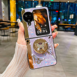 For OPPO Find N3 Flip Casing Rhinestones Hard Tempered Glass Phone Case Cover