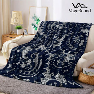 navy blue lace damask Flannel Blanket Warm Soft Halloween Christmas Decorative Couch Warm Cozy All-Season Gift