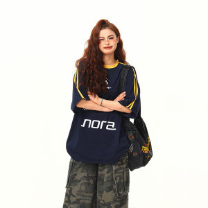 Wild Azi American Retro Letter Print Short-Sleeve T-shirt Female Summer Loose Sports Style Easiest for Match Couples Tops