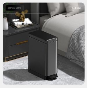 Stainless Steel Household Trash Pedal Bin Trash can with Cover & Soft Close Lid European aesthetic silent garbage cans