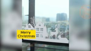 Decal noel tĩnh điện họa tiết trắng dán trang trí giáng sinh khổ 20x30cm - Miếng dán trang trí hình cây thông noel ông già noel và tuần lộc kéo xe