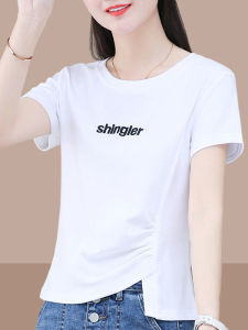 เสื้อยืดแขนสั้นผ้าฝ้ายแท้ทรงเข้ารูปสำหรับผู้หญิง ฤดูร้อน 2022 เสื้อตัวบนทรงเข้ารูป ปกปิดหน้าท้อง ลายดอกไม้ แขนสั้น ทรงเข้ารูป