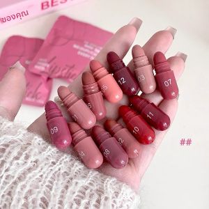 12 สีแคปซูลชุดลิปสติก Velvet Matte Waterproof Lip Glaze เซ็กซี่ Nude ง่ายสี Non-stick Cup Lip Stick แต่งหน้าแปลกใหม่