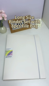 Loose Leaf Folder Long with 8PCS Document Bag 5Ring Binder Folder Paper Organizer Clear Envelope Pouch