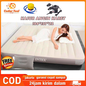 （FREE Bantal ）Kasur Angin Karet 185cm x137cm Matras Lazy Bag SINGLE Bestway Kasur Angin Double + Pompa Listrik Lem - Biru/Putih