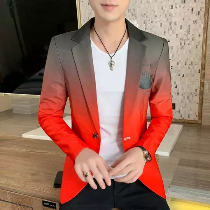 Blazer Men New Male Gradient Suit Jacket Masculino Korean Style Slim Fit Casual Men Fashion Trend Dress Jacket Lazada