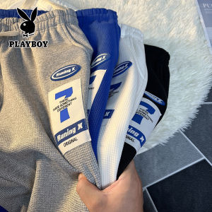 PLAYBOY Waffle Pants Mens Spring and Autumn Tide Brand Sanitary Pants Loose Straight Wide Leg Casual Pants for Men