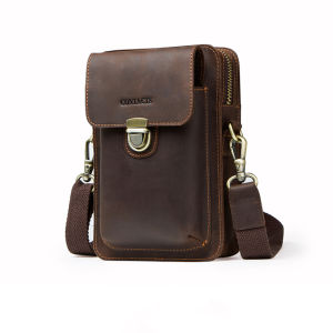 Hiram Vintage Genuine Leather High Quality Waist Bag For Men Belt Leg Hip Pack Cell Phone Holder Bag Crossbody Pouch Bag