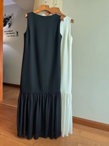 French Minimalist Bloom Dress Spring Summer round Neck Slimming Straight Tube Floor-Length Black Vest Long Dress