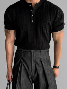 DAVID&ME | Henry Neck Breathable Cool Knit Short Sleeve T-shirt