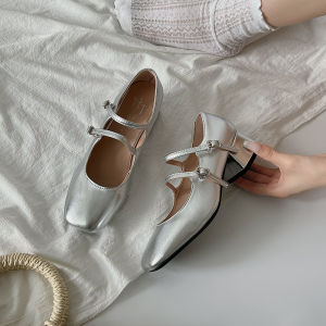 2024 New Retro French Style Womens Shoes with Medium High Heels and Superfine Fiber Interior for Youth Birthday Party