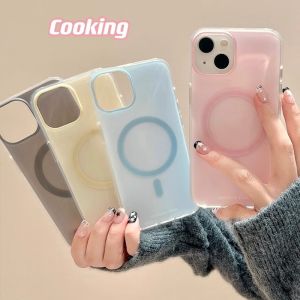 CrashStar MagSafe Fashion Macaron Color Anti-fingerprint Matte Hard Shockproof Phone Case For iPhone 16 15 14 Pro Max 13 12 Pro Max Wireless Charging Phone Cover Frosted Anti-fall Casing Shell Hot Sale