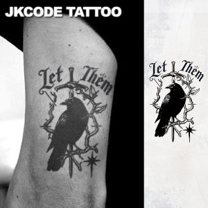 Waterproof Design Semi-Permanent Tattoos Cool Style Crow & Thorn Branch Pattern - Fashionable English Mens Tattoo - Temporary Tattoo for Neck Hand Finger Long-Lasting for 15 Days
