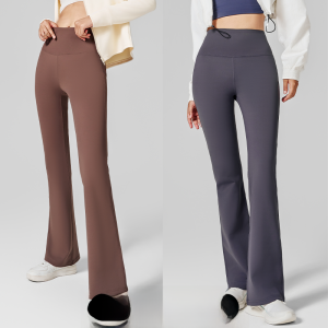 Miiow | High Waist Bell Bottom Pants Womens Casual Tight Fit Bottoms Outerwear Shark Skin Patterned Micro Flared Trousers