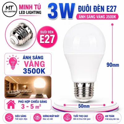 Bóng Đèn LED Bulb E27 3W 5W 7W 9W 12W - Ánh Sáng Trắng 6500K/Vàng 3500K - Tiết Kiệm Điện Chiếu Sáng Gia Đình
