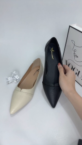 Giày búp bê Whale Shoes (G06) nữ mũi nhọn cổ tim đế bằng da bò thật cao cấp mềm êm