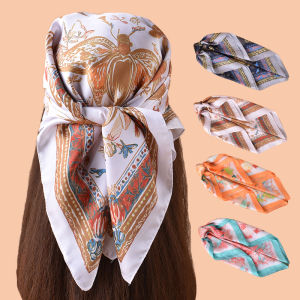 1pc Womens Floral Butterfly Print Silk Satin Square Scarf Spring New Style Hair Accessory Can Be Used as Belt Bag Decorative Si