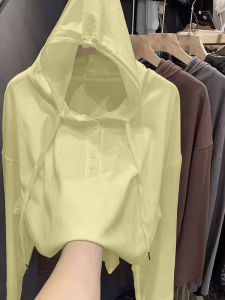 plus Size Womens Cotton Long Sleeve T-Shirt Hooded Slimming Fashionable Spring Autumn Loose Fit Belly Covering Base Shirt