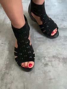 Summer Thick Bottom Wedge Hollow-out Fish Mouth Sandal Boots High Heel Fashion Roman Hot Drilling Hollow out High-Top Womens Shoes Mother Sandal Boots