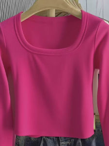 เสื้อยืดคอกว้างแขนยาวสีแดงม่วงเผ็ดสำหรับผู้หญิง ทรงเข้ารูป สไตล์เกาหลี แขนยาว ปกติ ปกติ ฤดูใบไม้ร่วง 2025