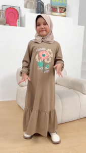 Hooneybee Husna Coklat - Gamis Anak Perempuan - [Size 2-10 Thn] Baju Muslim Cewek