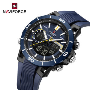 NAVIFORCE Original Mens Quartz Watch Dual Time Watch Calendar Date LCD Display Luminous Pointer 50m Waterproof Mens Casual Fashion Multifunctional Watches NF7135