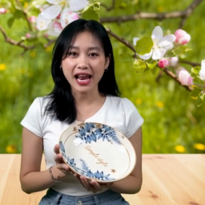 Đĩa gốm sứ họa tiết hoa Simple Style 20cm