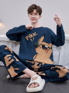 QIANSHUIMILU | Cotton Long Sleeve Thin Cartoon Pikachu Boys Sleepwear Set