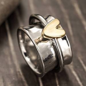 Huitan Heart Shaped Lady Two Tone Ring Special Design Engagement Luxury Fashion Accessories Party Love Metal Finger Jewelry Gift