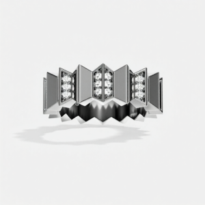 Wide Grey Geometric Wave Ring