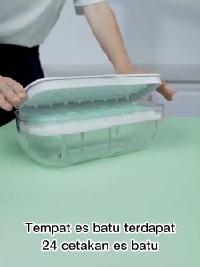MallMainan-C873 Cetakan Es Batu Mode Tekan Press Dengan Wadah Free Sendok Plastik / Tempat Penyimpanan Ice Cube Container Pencetak Es Batu Anti Pecah