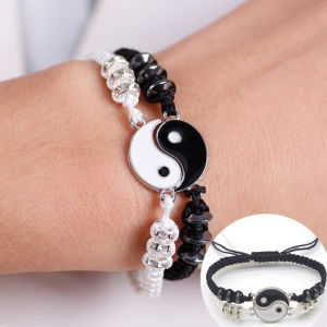 Corinna 2pcs Taiji Couple Bracelet Friendship Best Friend BFF Forever Love Alloy Weaving Rope Hand Rope Lucky Charm Couple Magnets Attract Each Other