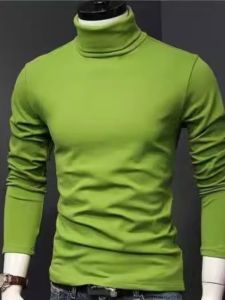 Heavyweight Long Sleeve Base Shirt Mens Autumn Winter Thick Small Collar Pure White American Style Long Sleeve Personality T-shirt