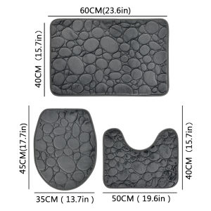 1 Set of Solid Color Simple Bathroom Water-absorbing and Non-slip Floor Mat Stone Pattern Comfortable and Soft Three-piece Set