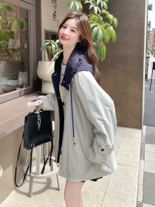 Gray Blue Korean Style Casual Hooded Coat Womens Fashion Slimming Outerwear Autumn New Arrival Commute Loose Fit Polyester