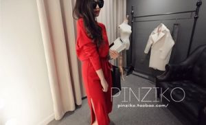 ชุดเดรสสเวตเตอร์ถักแขนยาวสไตล์เกาหลีสำหรับผู้หญิงฤดูใบไม้ร่วง/ฤดูหนาว กระโปรงทรงเอเอวสูง ผ้าฝ้ายผสมโพลีเอสเตอร์